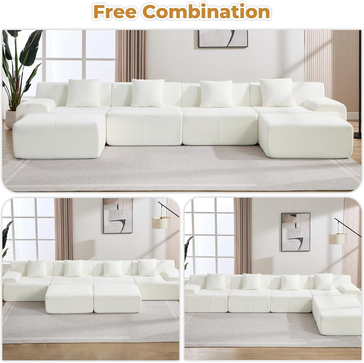 160 Inch White Corduroy Modular Sectional Sofa Set by ShipItFurniture