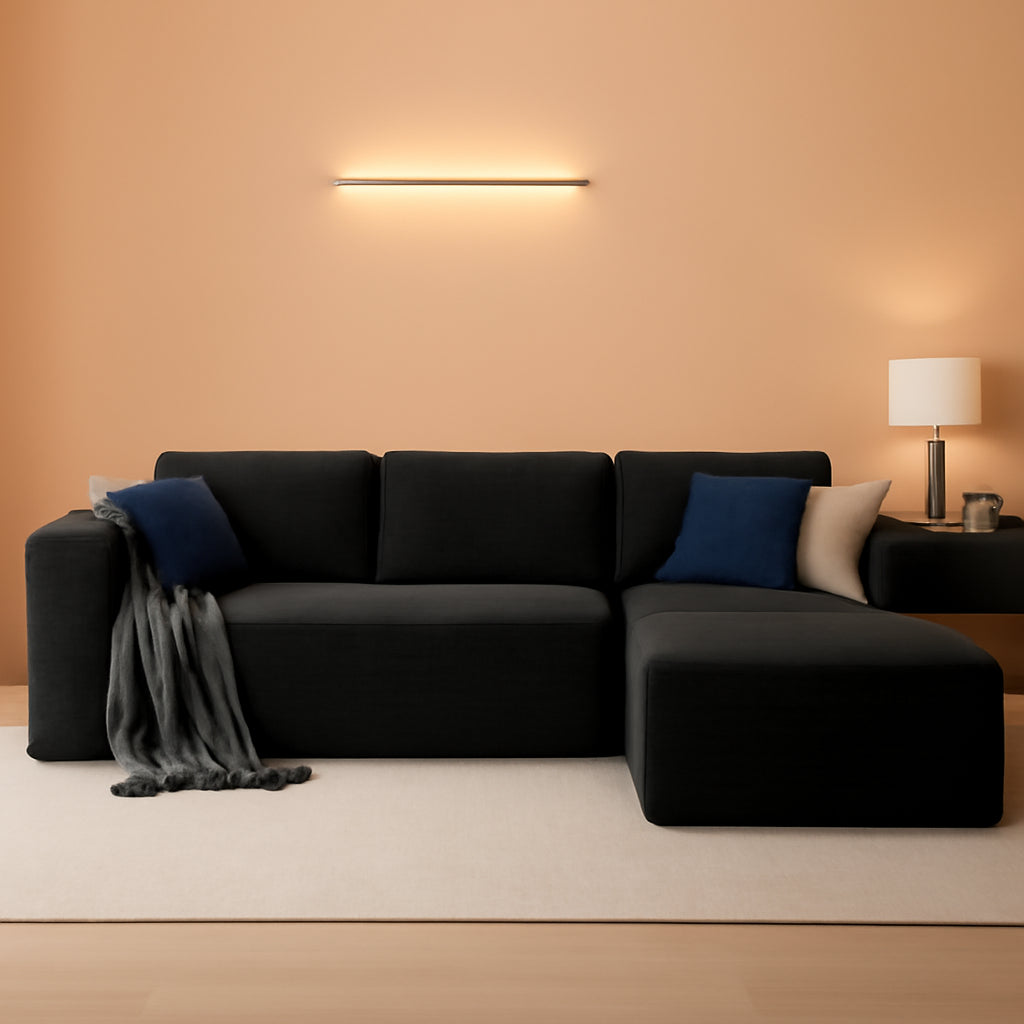 106 Inch Modular Sectional Sofa Black Corduroy Fabric by ShipItFurniture