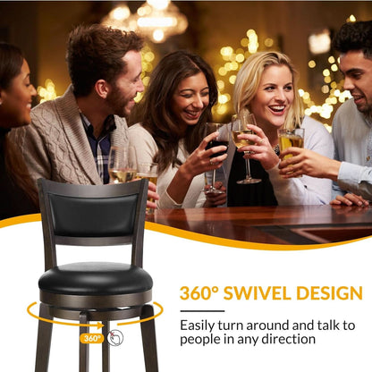 Swivel Bar Stools Set of 2 Black Faux Leather 34 Inch by ShipItFurniture