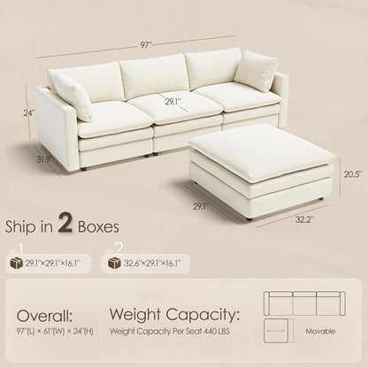 NinetySevenInch L Shaped Modular Sectional Sofa Beige by ShipItFurniture