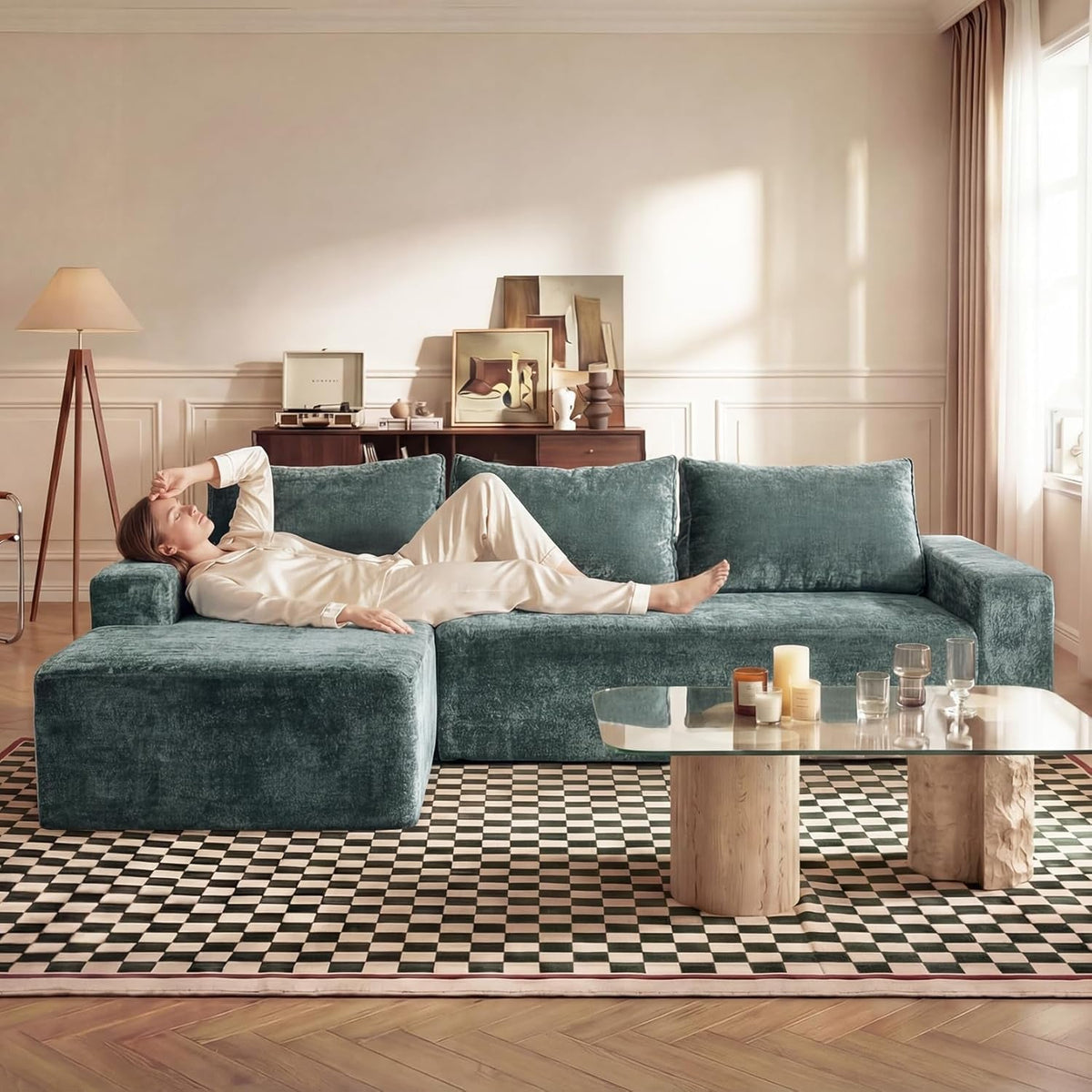 95 Inch Luxurious Sectional Sofa Memory Foam Cushions by ShipItFurniture