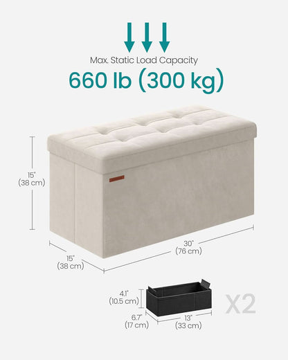 Cream White Foldable Storage Ottoman Bench 15x30x15 by ShipItFurniture