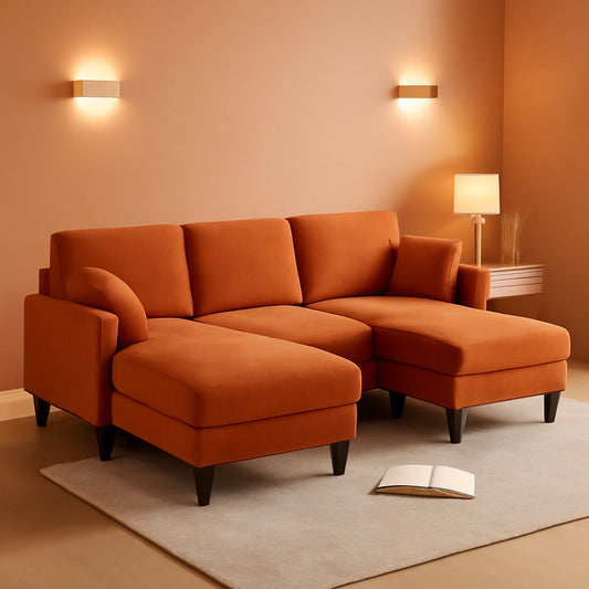 One HundredInch U Shaped Sofa Plush Chenille Ottoman Orange by ShipItFurniture