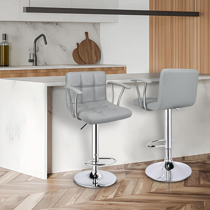Counter Height Bar Stools Set 2 Armrest Swivel Leather Grey by ShipItFurniture