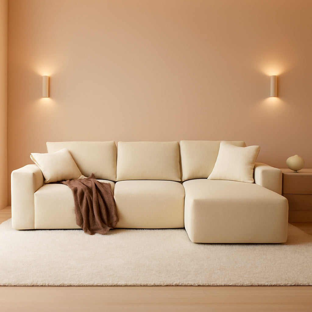 136Inch Modular L Shaped Sectional Sofa BeigeBoucle by ShipItFurniture