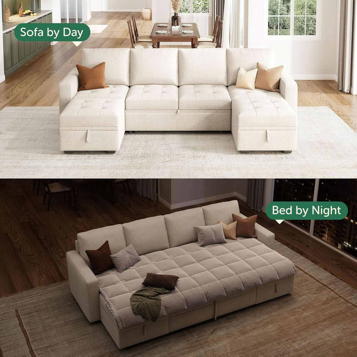 Beige Modular Sleeper Sectional Couch With Storage by ShipItFurniture