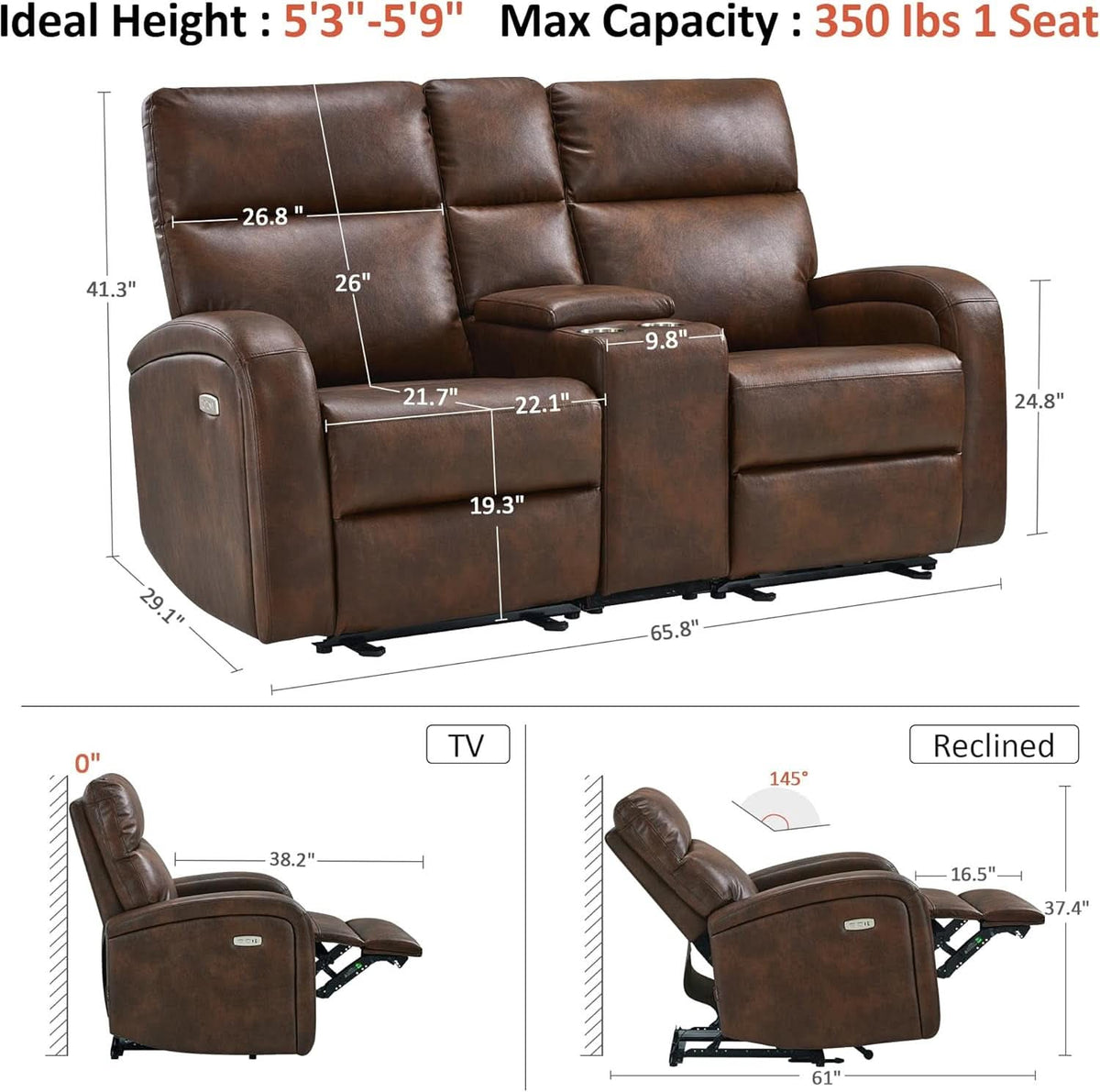 65.7 Inch Dark Brown Zero Wall Power Recliner Loveseat by ShipItFurniture