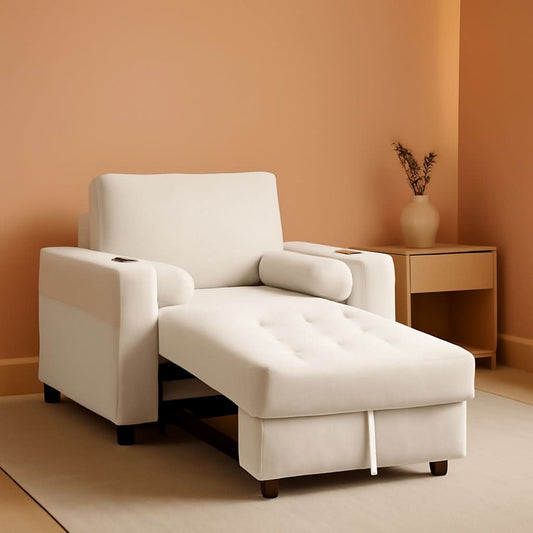Beige Adjustable Sleeper Chair Sofa Bed Upholstered by ShipItFurniture