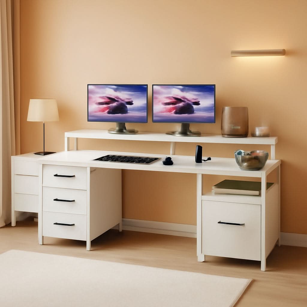 Modern Home Office Desk With 5 Drawers And LED Lights by ShipItFurniture