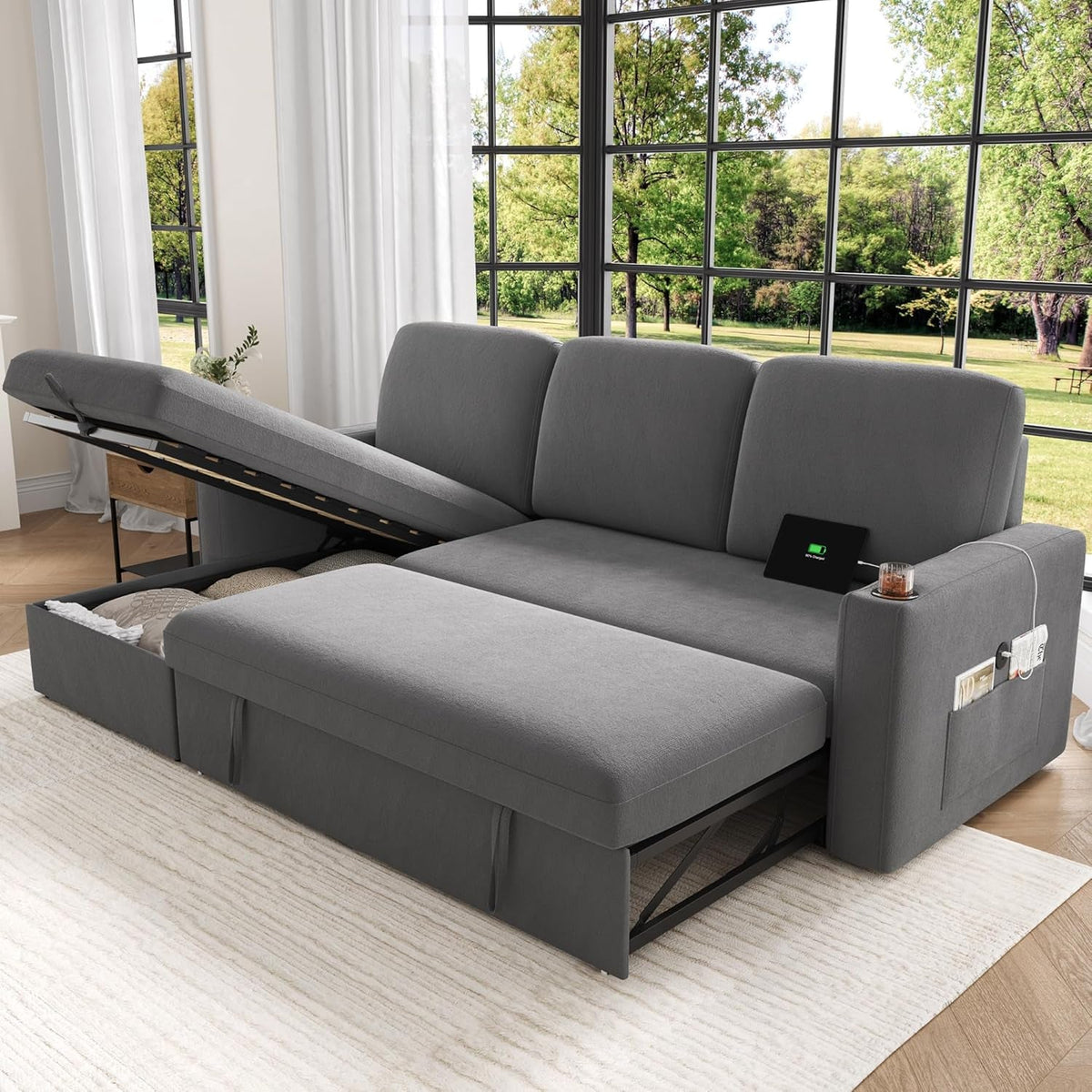 87 Inch Multi Functional Velvet Sleeper Sofa With Storage by ShipItFurniture