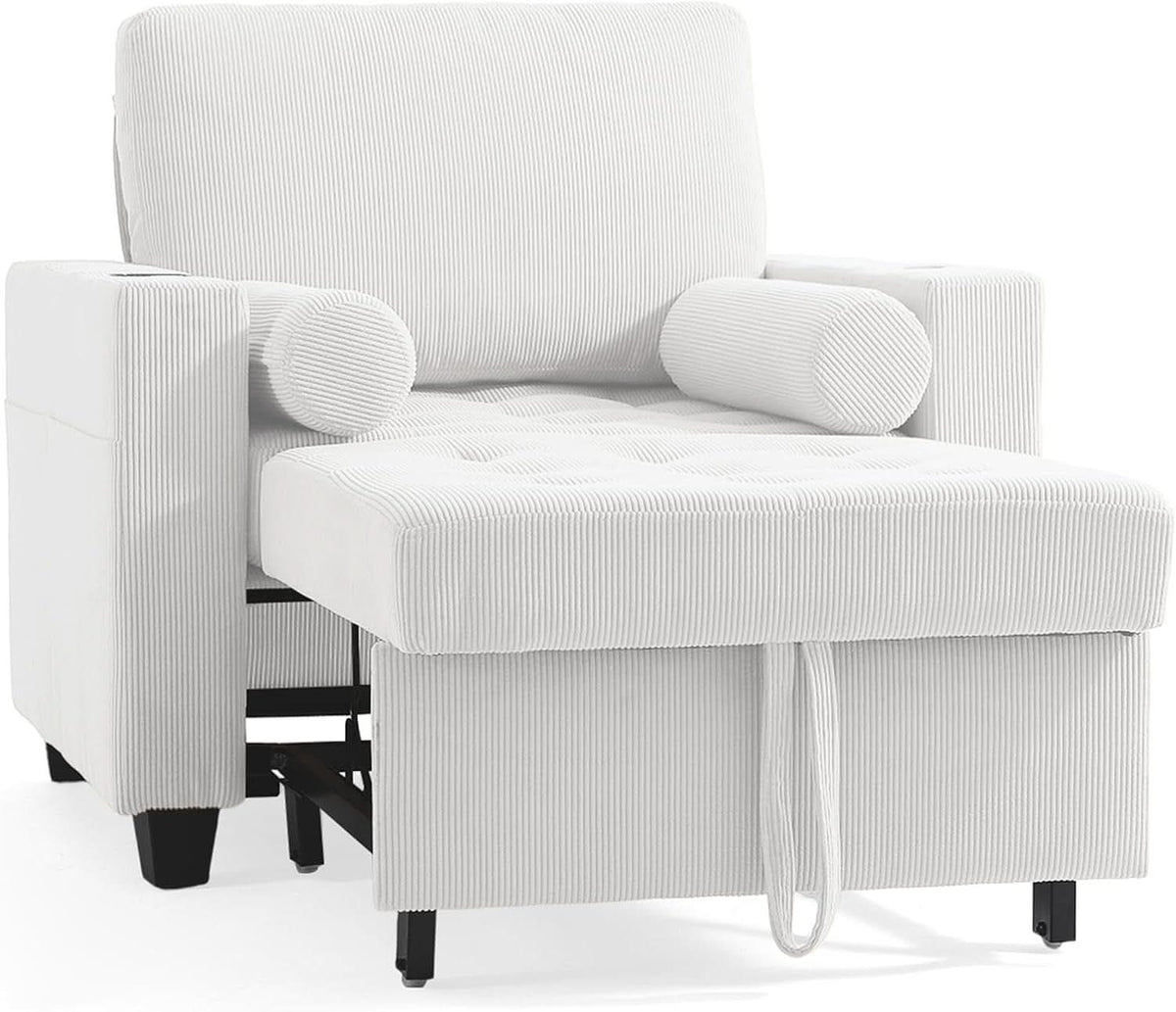 Beige Adjustable Sleeper Chair Sofa Bed Upholstered by ShipItFurniture