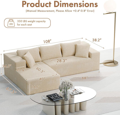 Beige 108 Inches Left Facing Chaise Lounge Sectional Sofa by ShipItFurniture