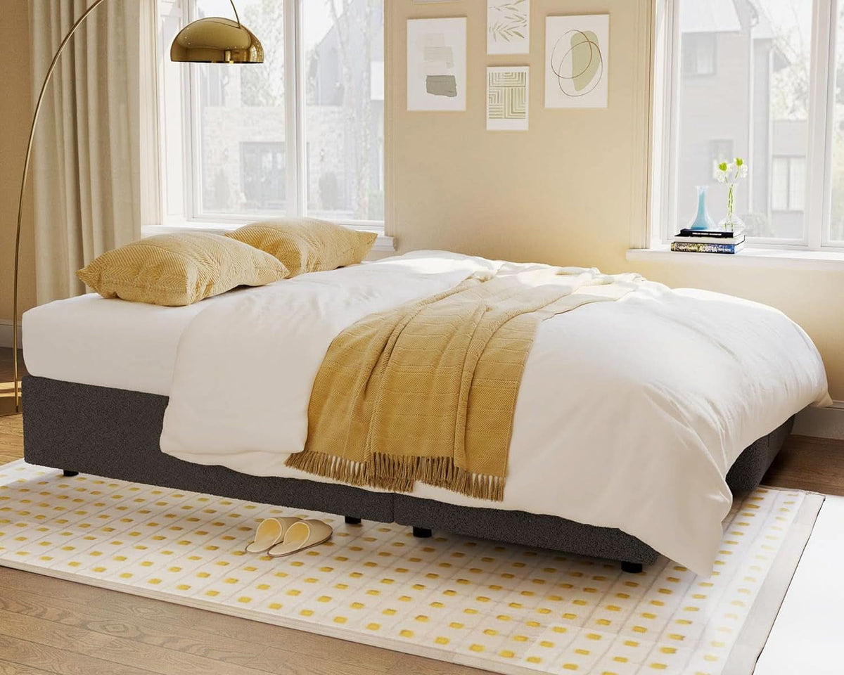 Grey Boucle Upholstered Convertible Sofa Bed Storage by ShipItFurniture