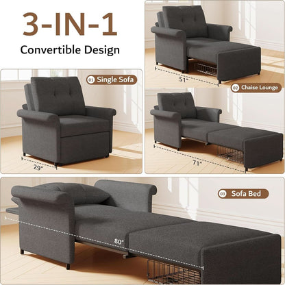 Dark Gray Lambswool Fabric Textured Sofa Bed Chair Storage by ShipItFurniture