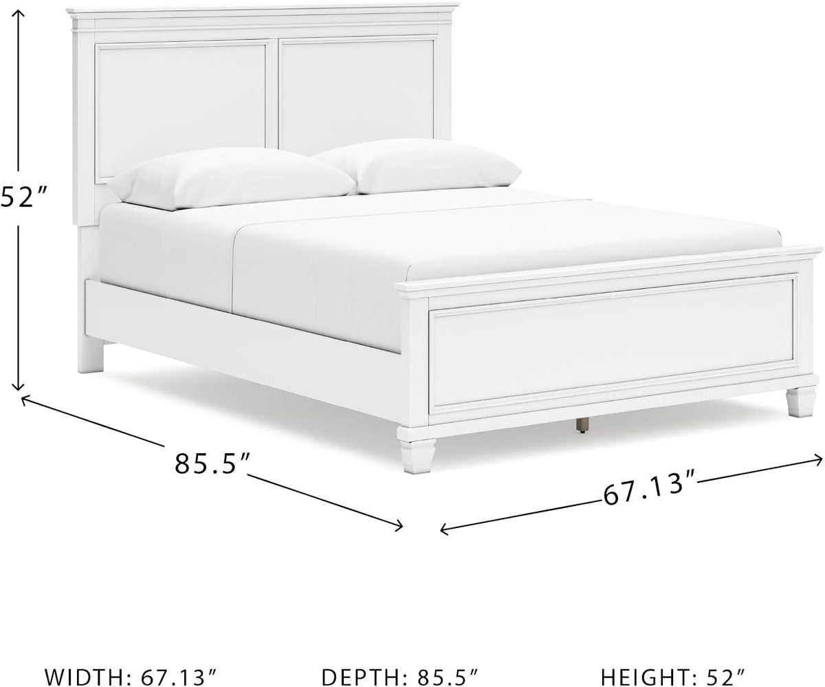 Queen Panel Bed White With Sculpted Ornate Tapered Feet by ShipItFurniture