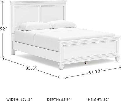 Queen Panel Bed White With Sculpted Ornate Tapered Feet by ShipItFurniture
