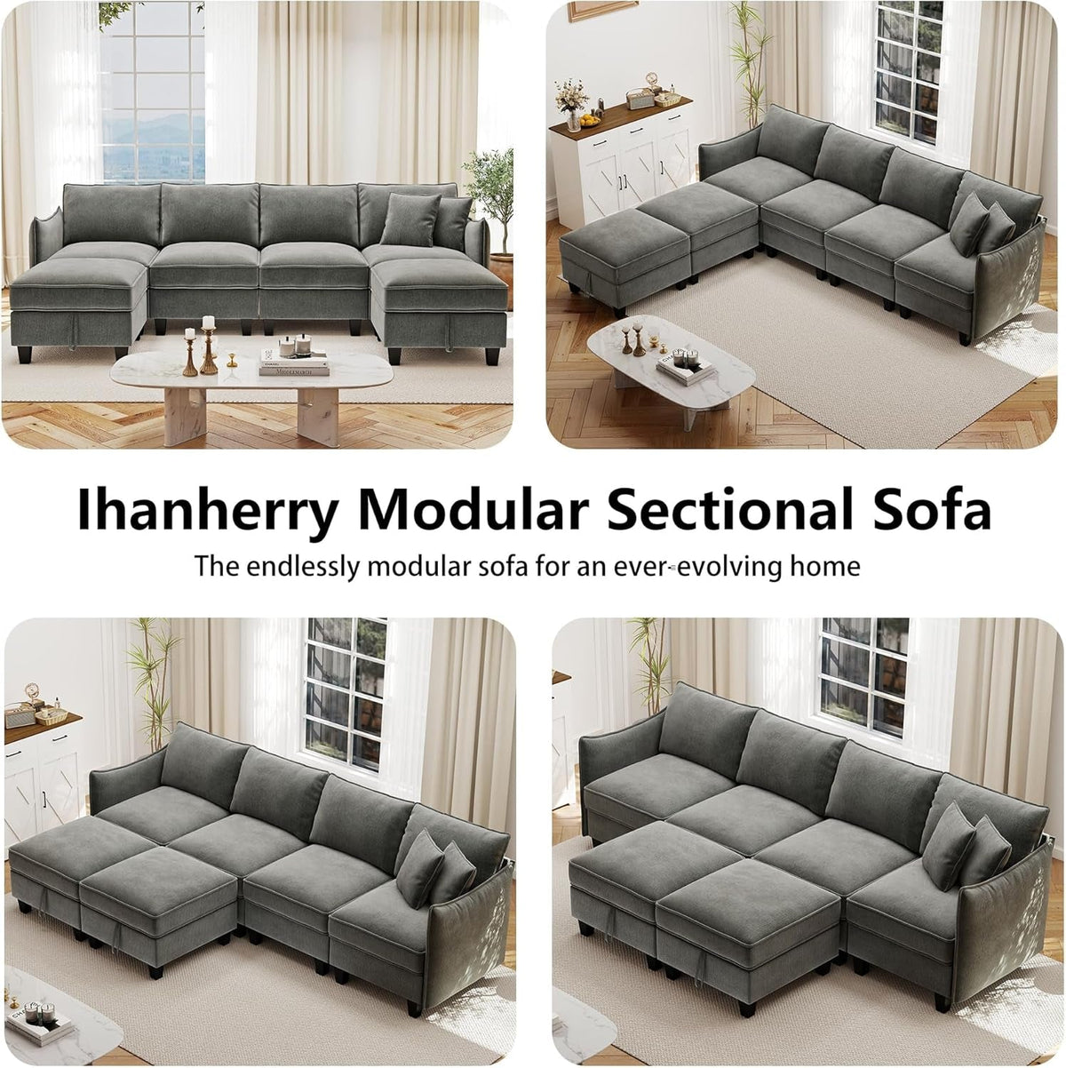 Charcoal Grey Luxurious Modular U Shaped Sectional by ShipItFurniture