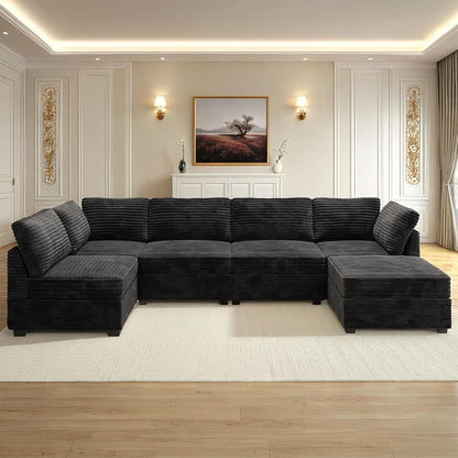 Modular Sectional Sofa Black Corduroy Convertible Sleeper by ShipItFurniture