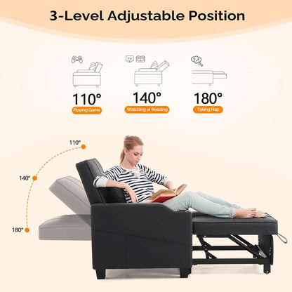 Black Multifunctional Sleeper Chair Sofa Bed Usb Ports by ShipItFurniture