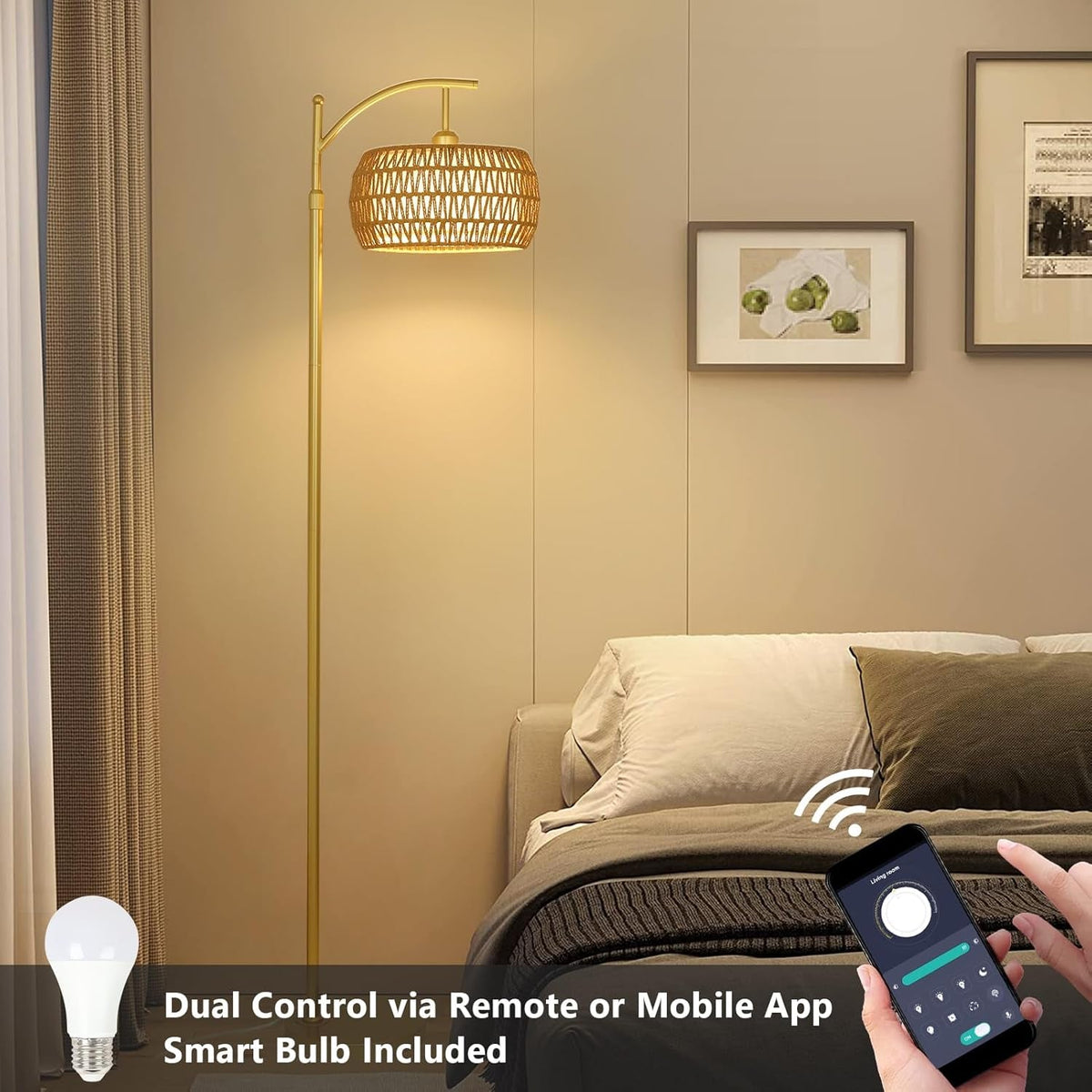 Arc Floor Lamp Timeless Brass Finish Remote Dimmable by ShipItFurniture