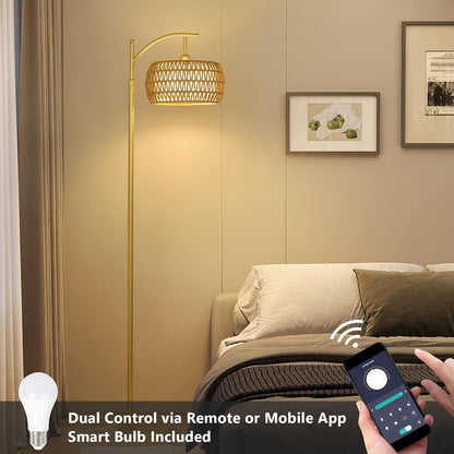 Arc Floor Lamp Timeless Brass Finish Remote Dimmable by ShipItFurniture