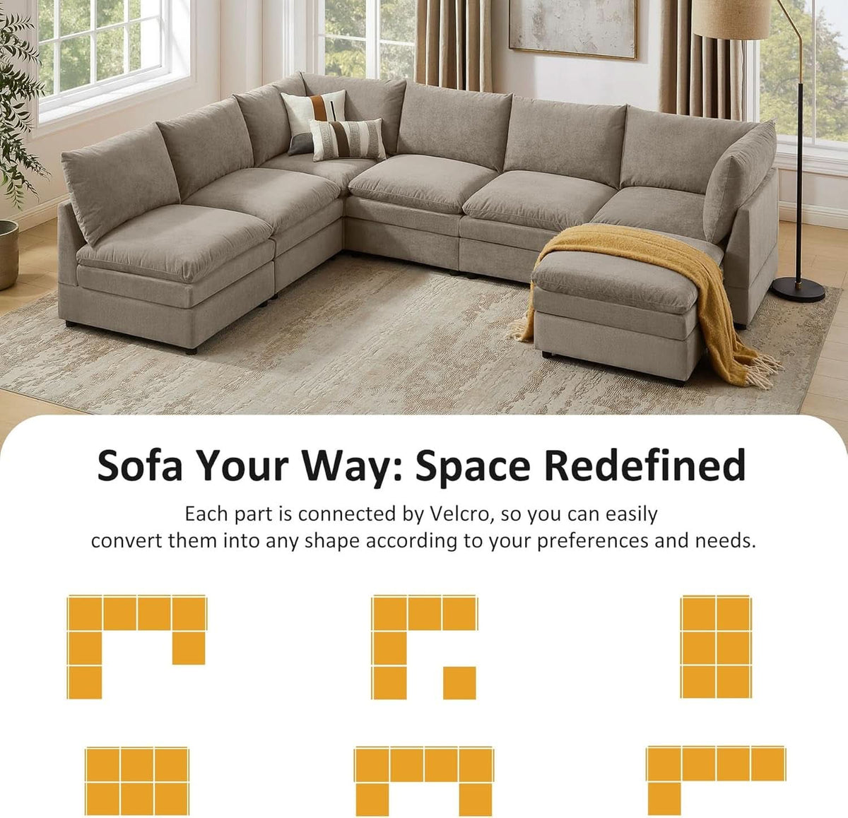 127 Inch Taupe Contemporary Modular Sectional Sofa by ShipItFurniture