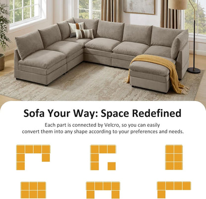 127 Inch Taupe Contemporary Modular Sectional Sofa by ShipItFurniture