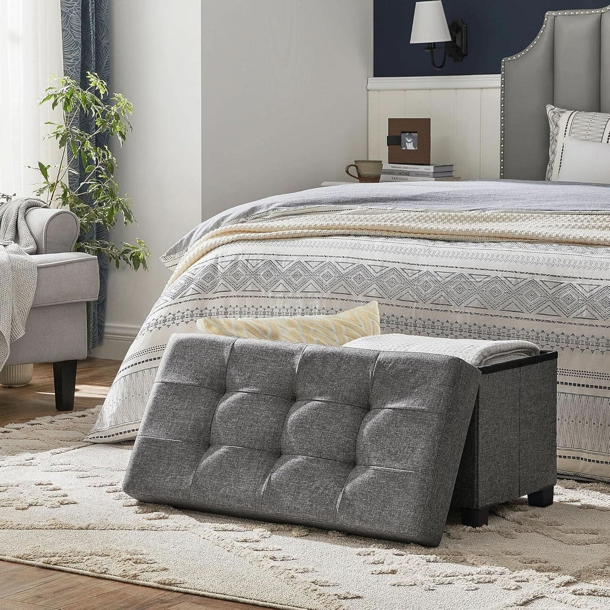 Slate Gray Storage Ottoman Bench 15x30x15.2 Inches by ShipItFurniture
