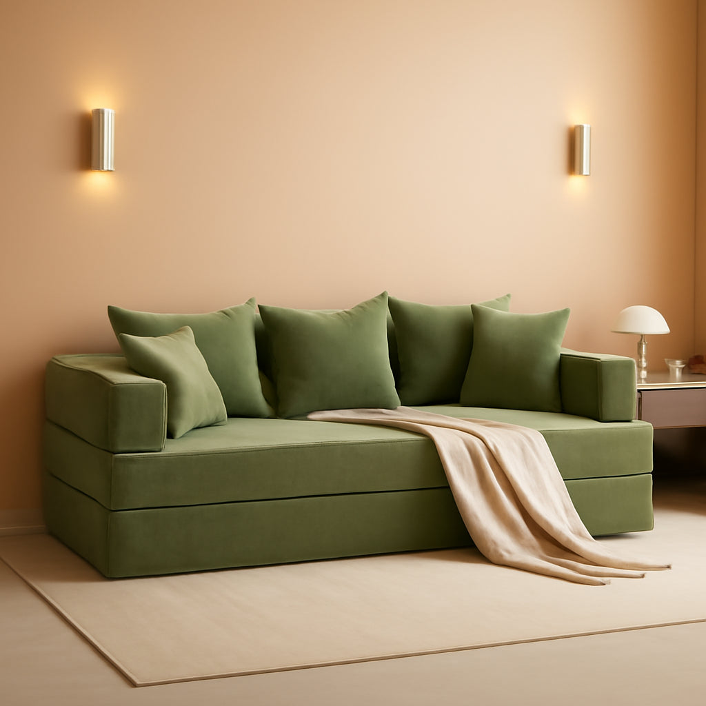 Green 79Inch Convertible Sleeper Couch With Pillows by ShipItFurniture