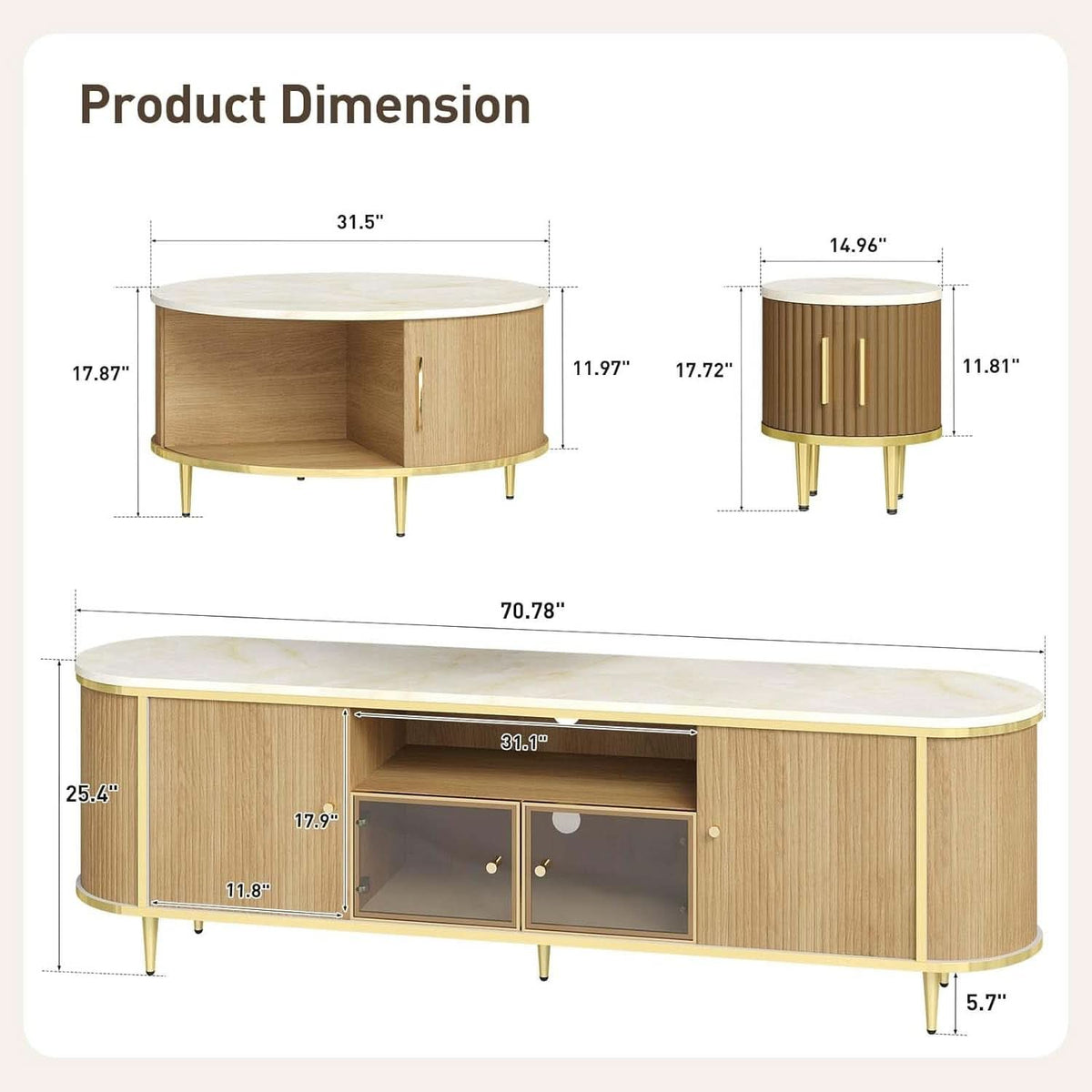 Fluted SeventyInch TV Console Set Premium Wood Coated Edition by ShipItFurniture