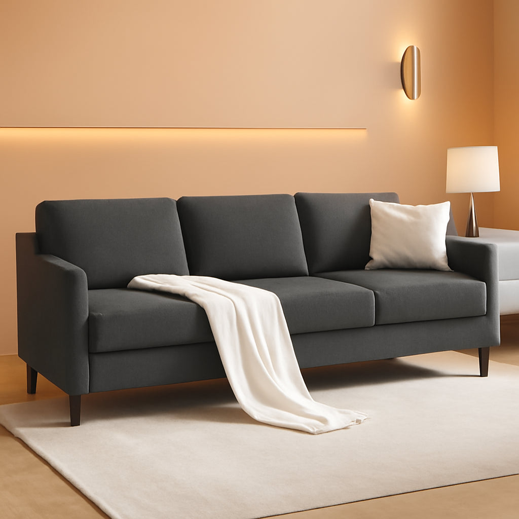 89 Inch Three Seater Upholstered Sofa Dark Grey Living Room by ShipItFurniture