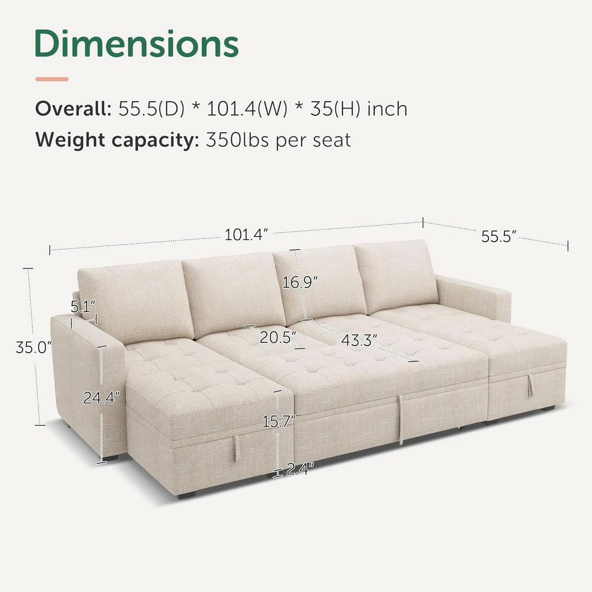 Beige Modular Sleeper Sectional Couch With Storage by ShipItFurniture