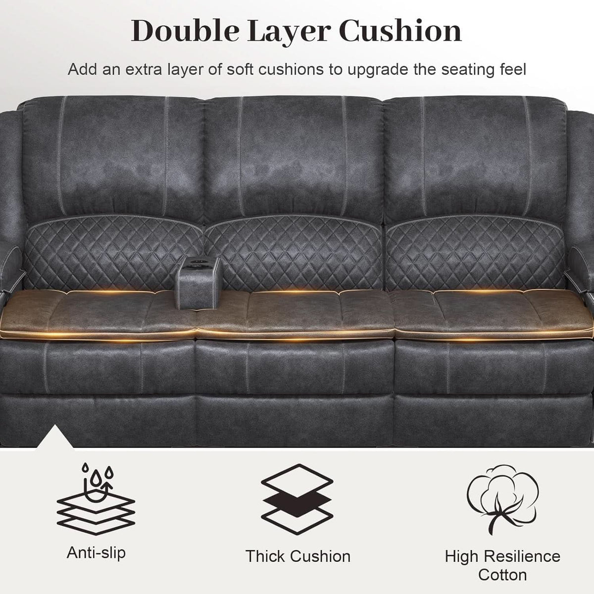 Grey Three Seater Manual Recliner Sofa Modern Living Room by ShipItFurniture