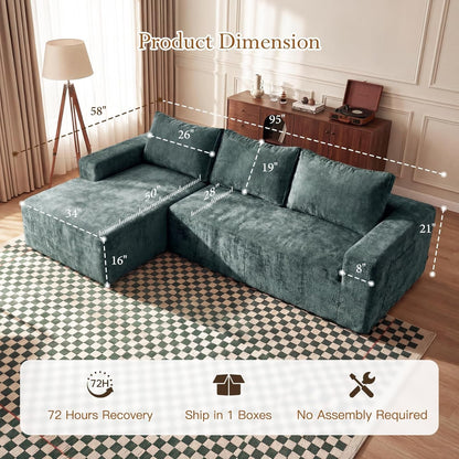 95 Inch Luxurious Sectional Sofa Memory Foam Cushions by ShipItFurniture