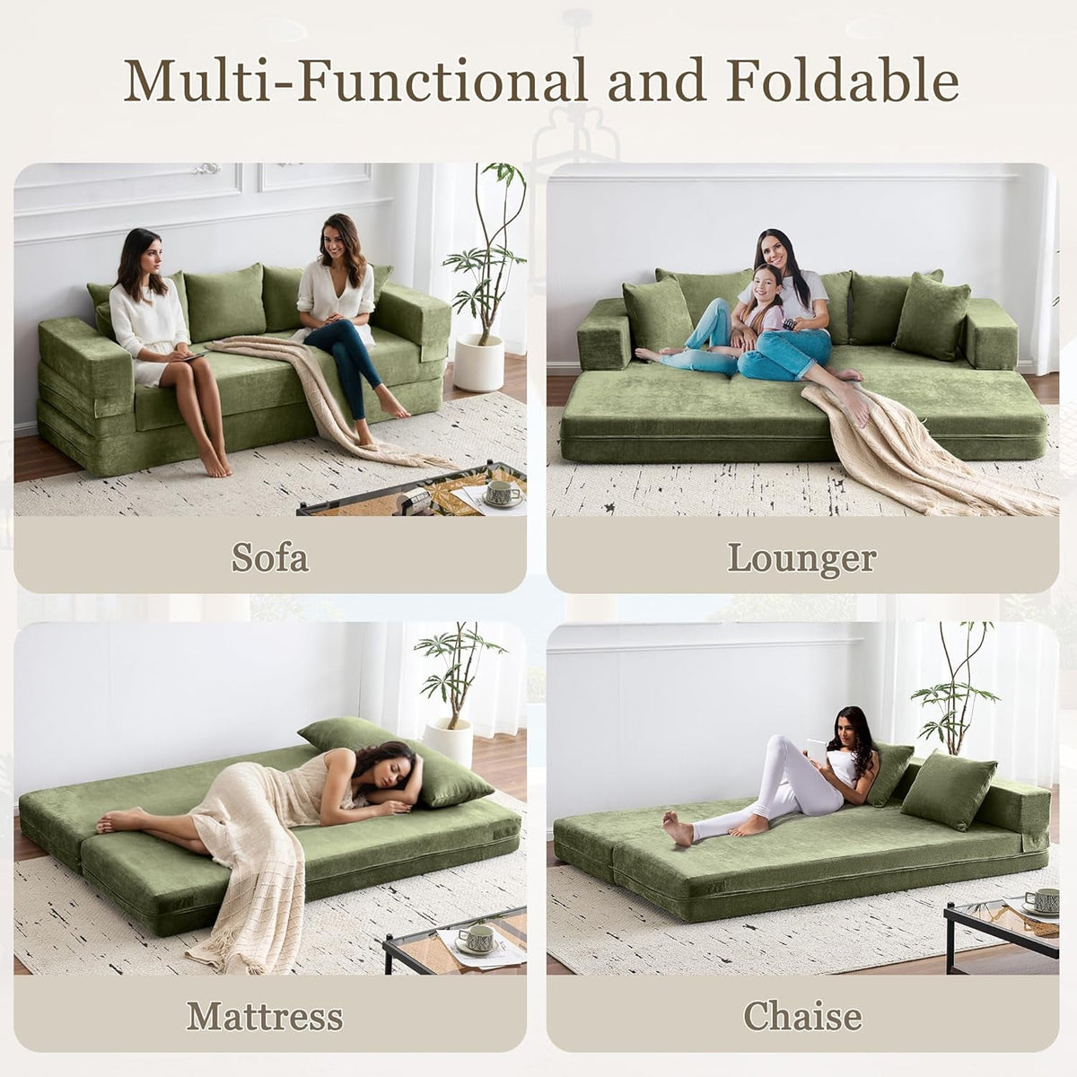 Green 79Inch Convertible Sleeper Couch With Pillows by ShipItFurniture