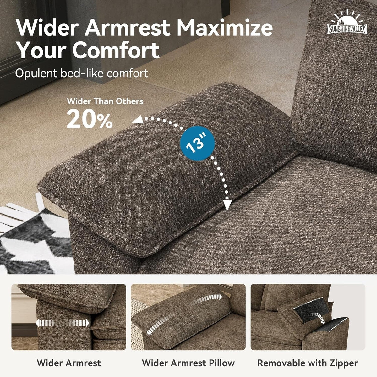 Taupe Chenille Three Seater Modular Sofa Arm rests Included by ShipItFurniture