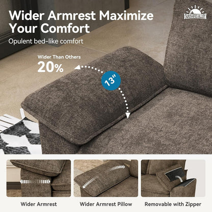 Taupe Chenille Three Seater Modular Sofa Arm rests Included by ShipItFurniture