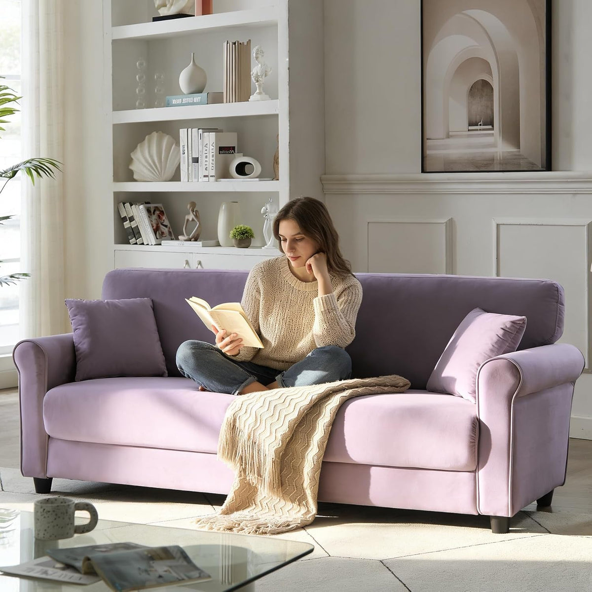 Deluxe Velvet 83 Inches Luxury Loveseat Purple Shade by ShipItFurniture
