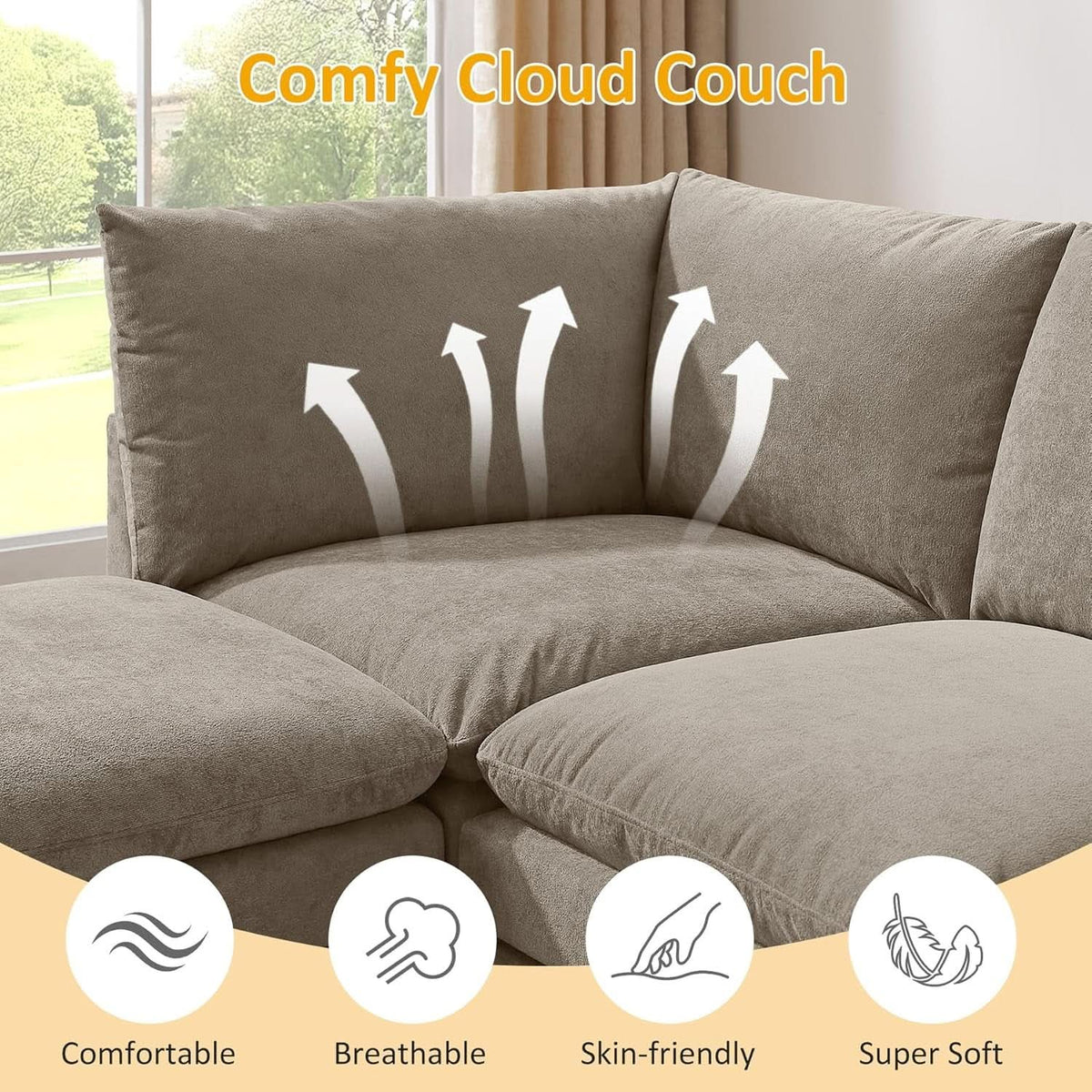 127 Inch Taupe Contemporary Modular Sectional Sofa by ShipItFurniture