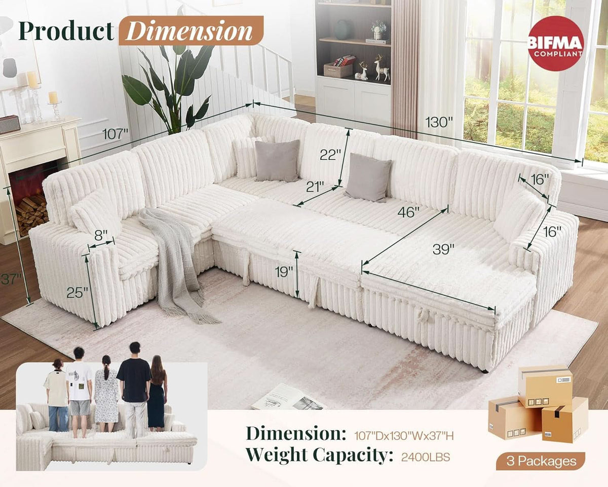 One Hundred Thirty Inch Sleeper Sofa With White Faux Fur by ShipItFurniture