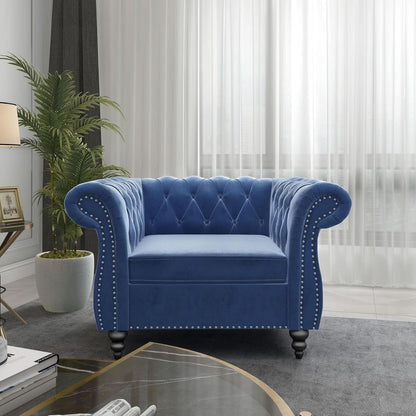 Blue Velvet 2 Piece Living Room Set Sofa Loveseat Chair For Living Room And Office by ShipItFurniture