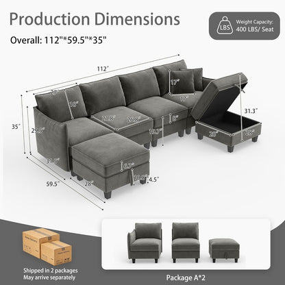 Charcoal Grey Luxurious Modular U Shaped Sectional by ShipItFurniture