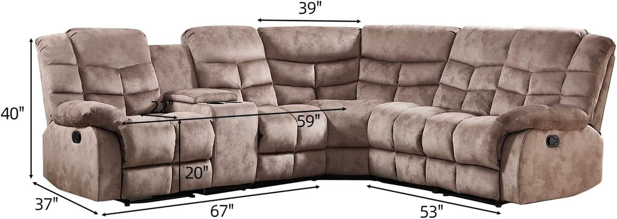 Brown Manual Reclining Sectional Sofa With Cup Holders by ShipItFurniture
