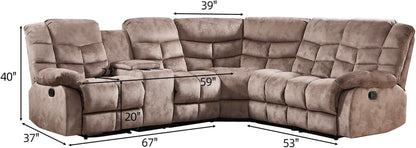 Brown Manual Reclining Sectional Sofa With Cup Holders by ShipItFurniture