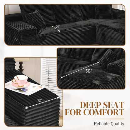 108 Inch Corduroy Left Facing Sectional Sofa Charcoal by ShipItFurniture