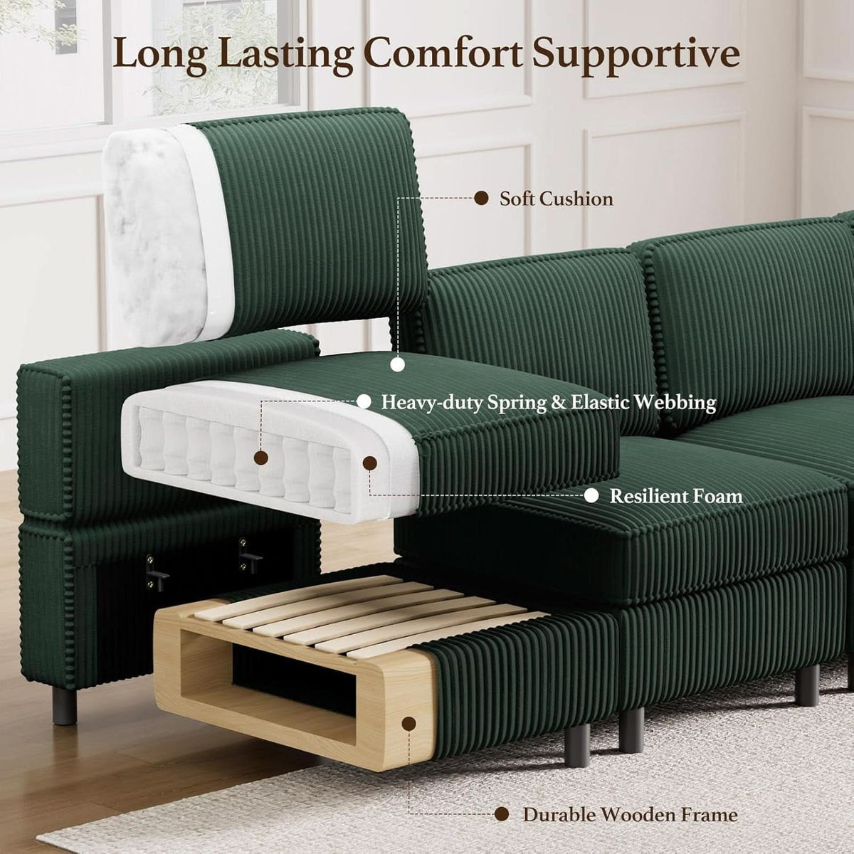 Green Modular Sectional Sofa Featuring Deep Storage by ShipItFurniture