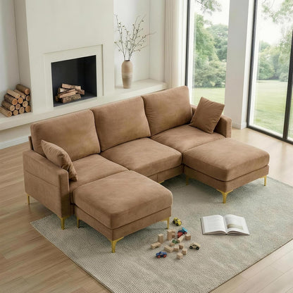 Khaki One Hundred Inch U Shaped Chenille Luxurious Couch by ShipItFurniture