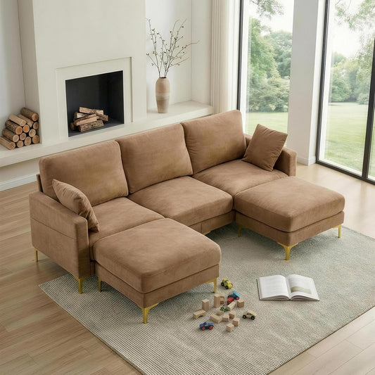 Khaki One Hundred Inch U Shaped Chenille Luxurious Couch by ShipItFurniture