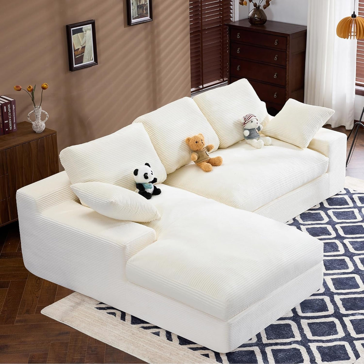 98.4Inch Cloud Modular Sectional Sofa Beige Chaise by ShipItFurniture