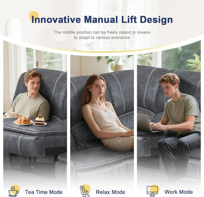 Grey Velvet 3 Seater Recliner Sofa With USB Ports Storage by ShipItFurniture